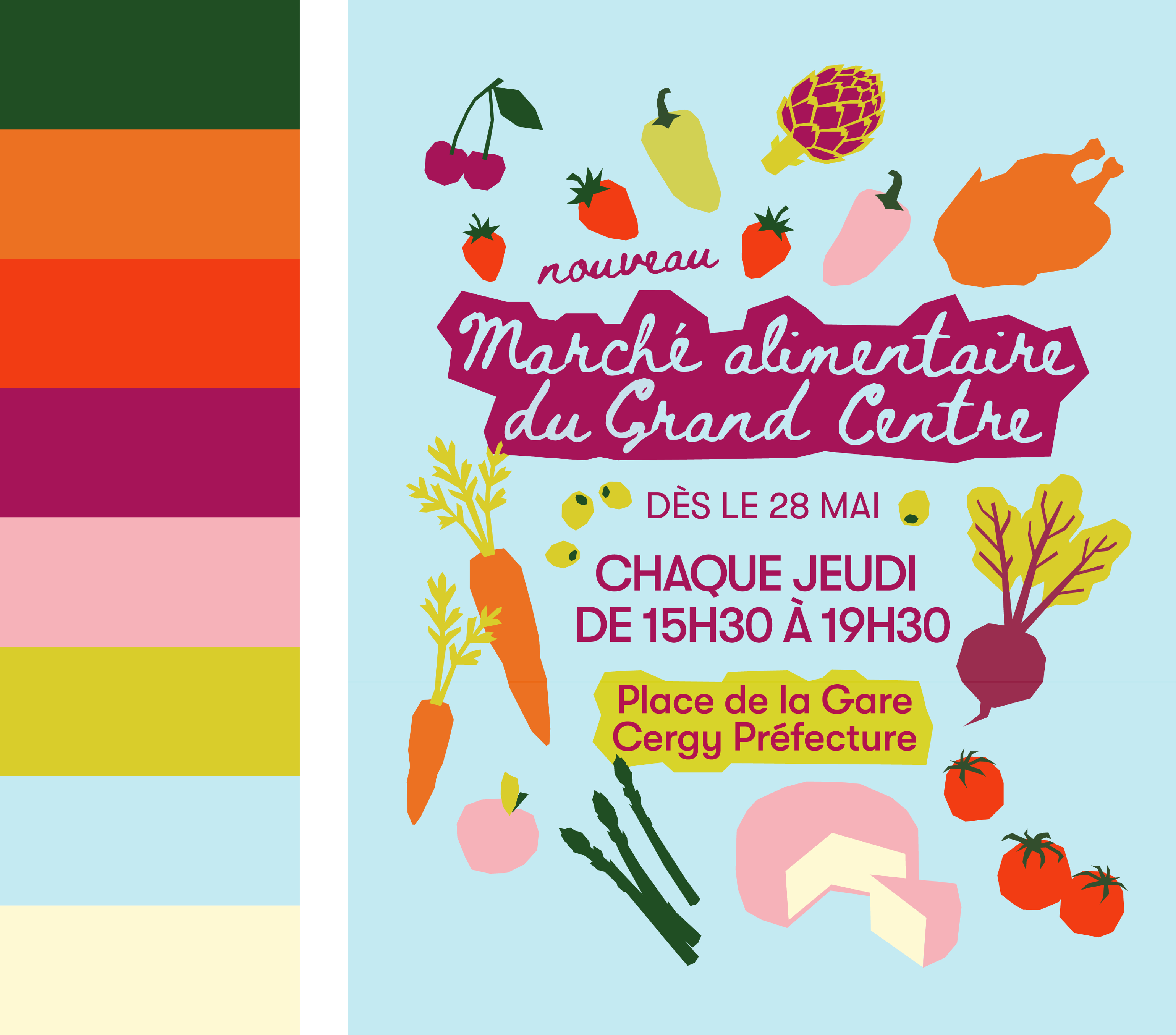 Affiche Marché alimentaire de Cergy + palette de couleurs