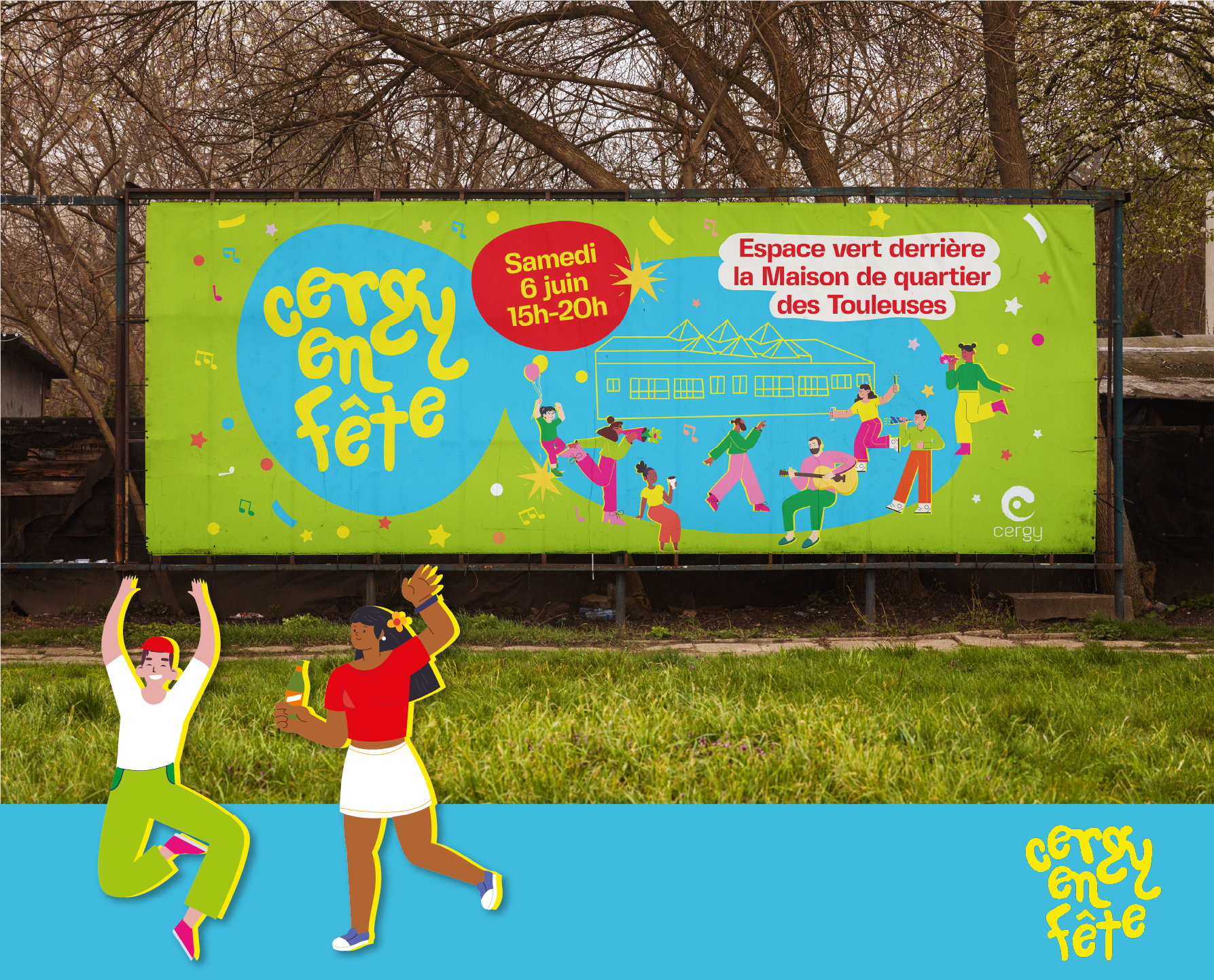 Cergy en fête - panneau d'affichage illustré